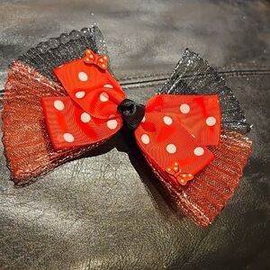 Polka Dot Red and Black Bow Hair Clip